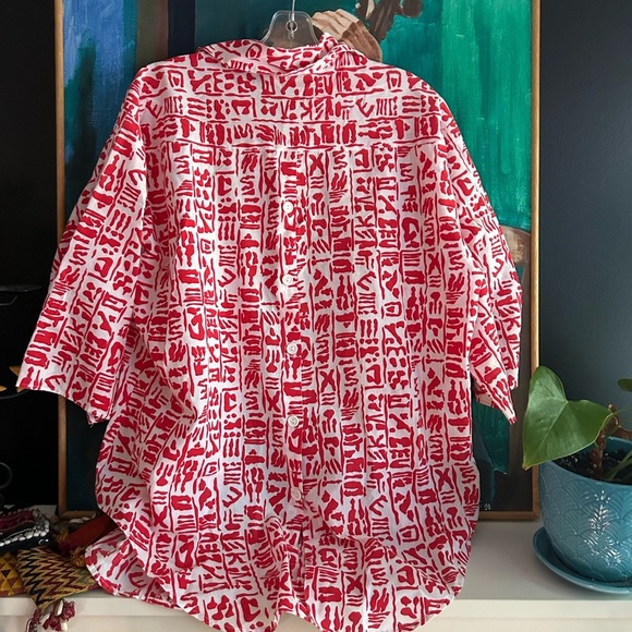 Vibrant Red and White Women's Blouse L - Picture 7 of 16